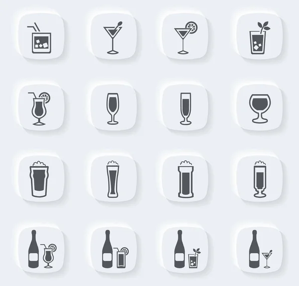Vasos Botellas Para Bebidas Alcohólicas Vector Icono Conjunto — Archivo Imágenes Vectoriales