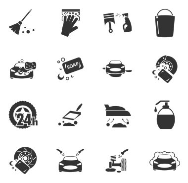 Oto yıkama duş hizmet Icons set