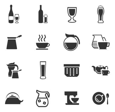 İçecekler Icons set hazırlanması için mutfak eşyaları