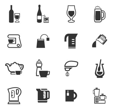 İçecekler Icons set hazırlanması için mutfak eşyaları