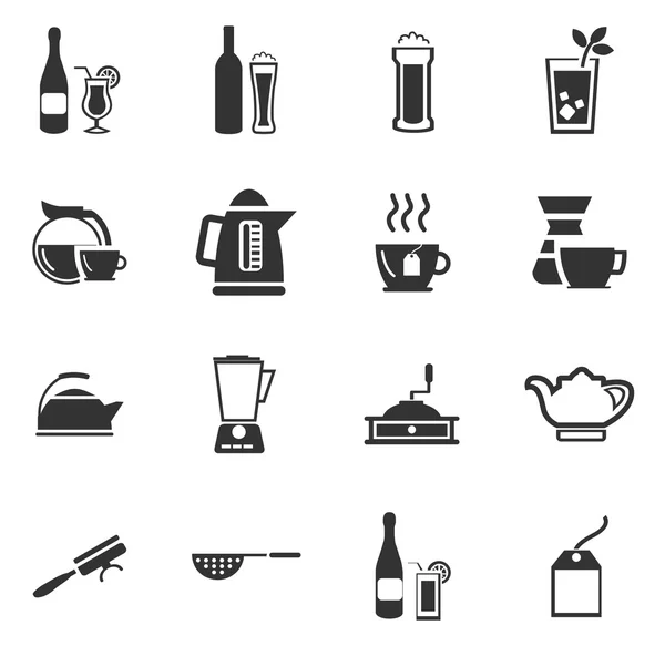Utensílios para a preparação de conjuntos de ícones de bebidas —  Vetores de Stock