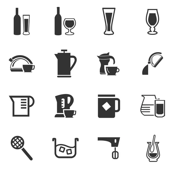 Utensilios para la preparación del conjunto de iconos de bebidas — Archivo Imágenes Vectoriales