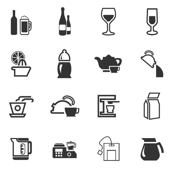 Utensilios para la preparación del conjunto de iconos de bebidas — Vector de stock