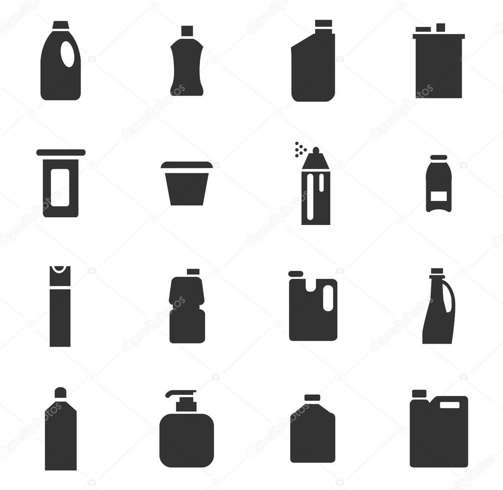 Household chemicals icons set
