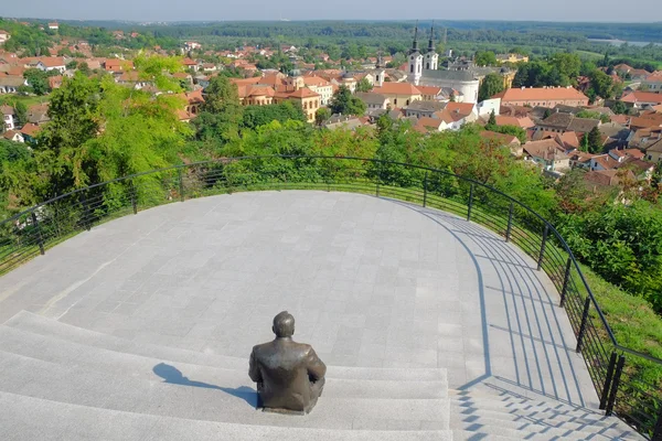 Vista Sremski Karlovci Cidade Do Ponto Panorâmico Com Estátua, Ser — Fotografia de Stock