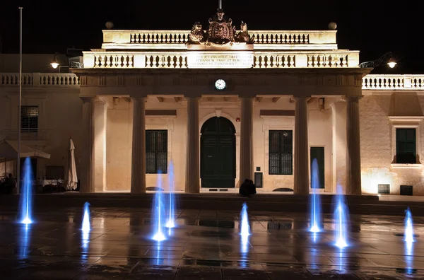 Fountain And The Main Guard By Night In Valletta