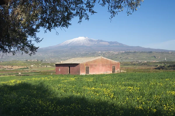 Opuštěné stodoly a Etna — Stock fotografie