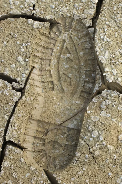 Bota de impressão em lama rachada — Fotografia de Stock