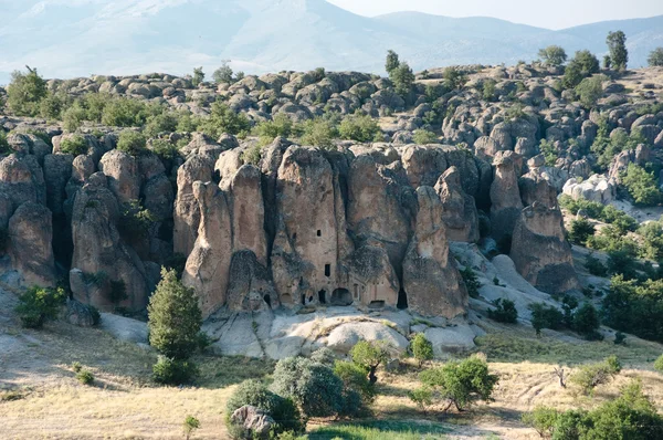 Rock Formation and Cave Houses in Cappadocia - Turkey — Stock Photo, Image