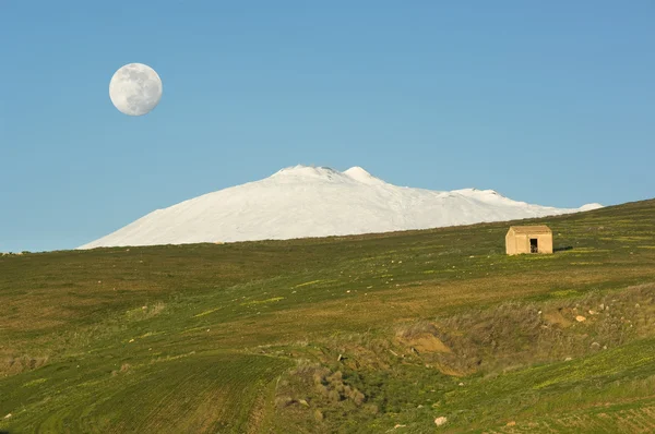 Etna e luna piena — Foto Stock