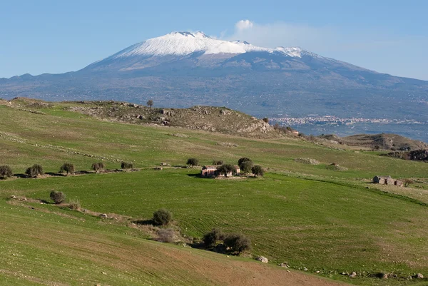 Jordbruksmark under Etna — Stockfoto