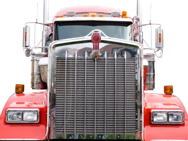 Steel grill of red truck isolated on the white background — Stock Photo, Image