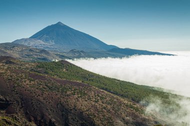Tenerife, İspanya; 31 Temmuz 2015: Teide volkanı bulutların üzerinde görüldü