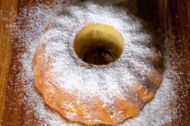 Apple charlotte pie on wooden board