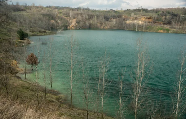 stock image Lake shore with blue and green water