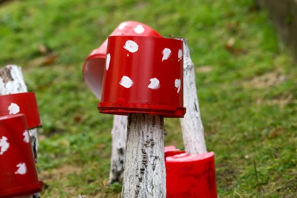 Červený plastový kbelík s bílými puntíky 2 — Stock fotografie
