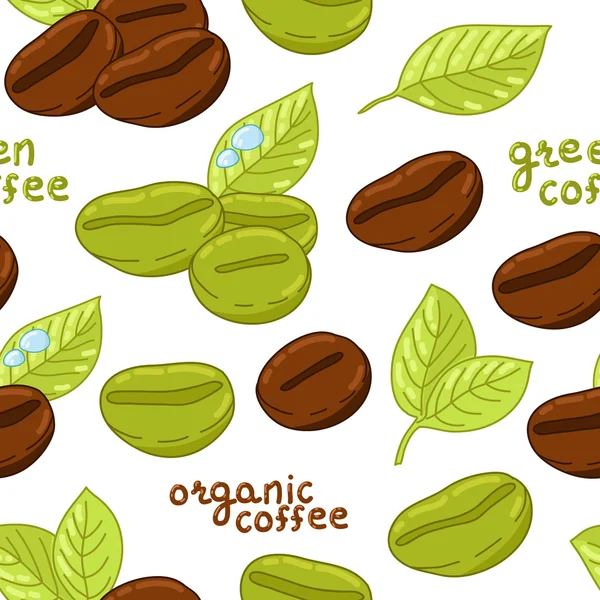 Patrón sin costuras con granos de café orgánicos — Vector de stock