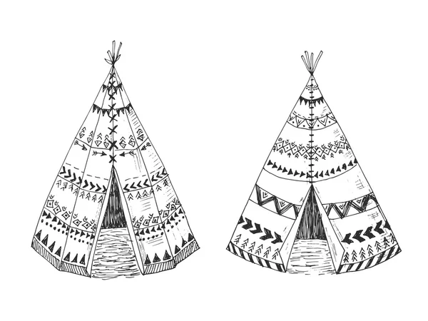 Tipi indiano norte-americano com ornamento tribal — Vetor de Stock