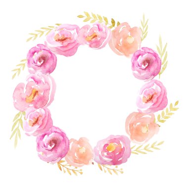 Çiçekler ve yaprakları ile suluboya çerçevesi