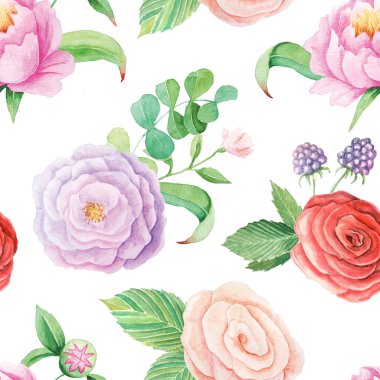 Suluboya çiçekli kusursuz desen