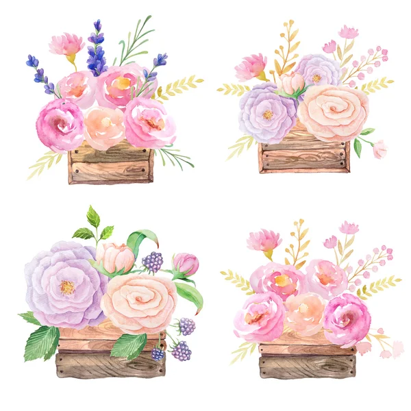 Roses in wooden box — Stock Photo, Image