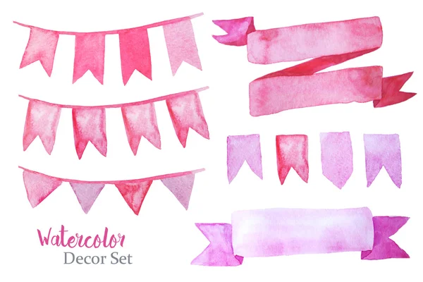 Set aus rosa und roten Aquarellbändern — Stockfoto