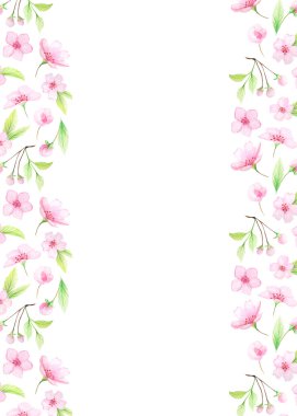 Suluboya bahar kiraz çiçekleri ile çerçeve