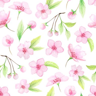 Suluboya kiraz çiçekleri ile Dikişsiz desen