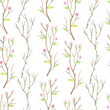 Suluboya kiraz çiçekleri ile Dikişsiz desen