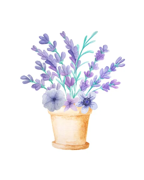 Ručně Malované Modrobarevné Květy Květináči Provence Květináč Ideální Pro Svatební — Stock fotografie