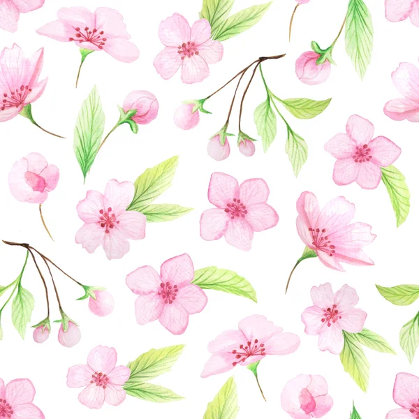 Seamless pattern with watercolor cherry blossoms — Stock Photo, Image