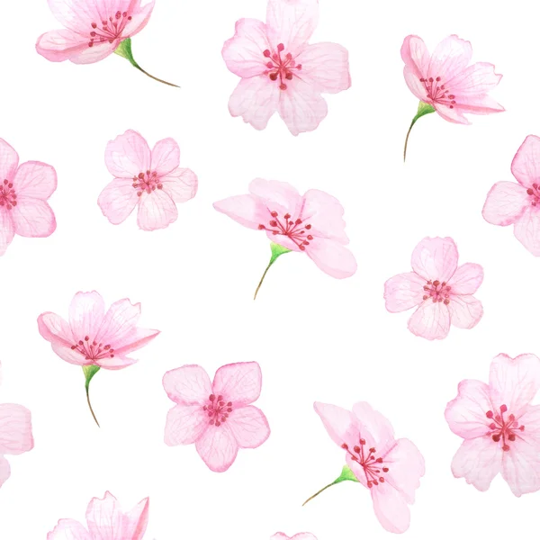 Seamless pattern with watercolor cherry blossoms — Stock Photo, Image