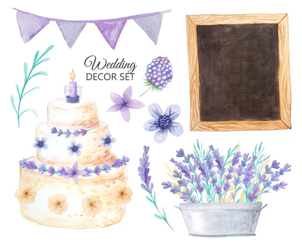 Aquarela Rústica Decoração Casamento Estilo Provence Definido Cores Violeta Pastel — Fotografia de Stock