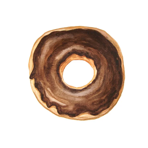 수채화 초콜릿으로 달콤하고 맛있는 도넛을 그렸습니다 맛있는 디저트는 초대장 조리법에 — 스톡 사진