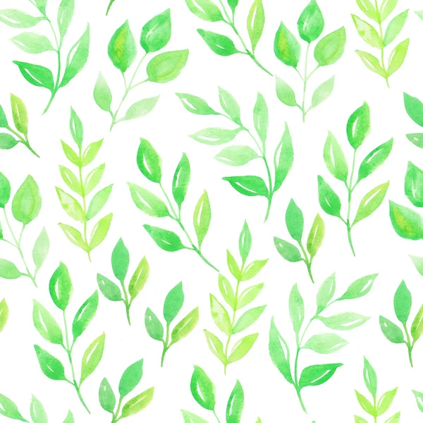 Akvarell zöld levelek zökkenőmentes minta — Stock Fotó