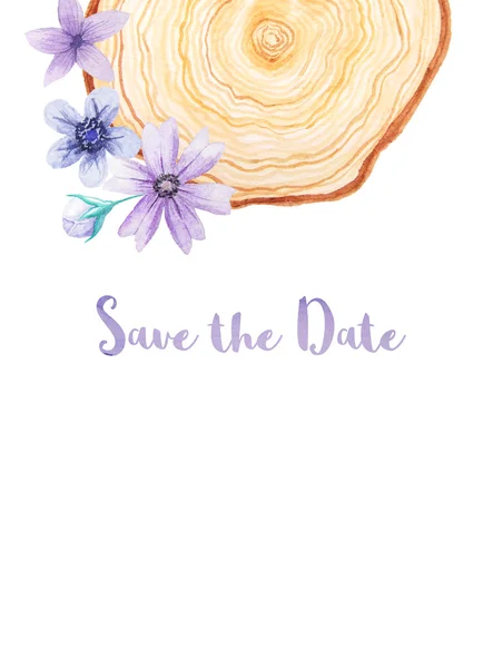 Akvarell Finom Virágos Kártya Sablon Mentése Date Kártya Kézzel Festett — Stock Fotó