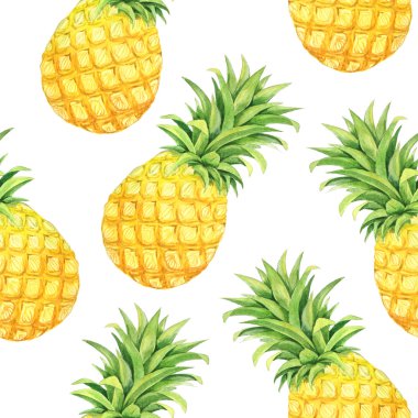 Renkli izole suluboya ananas ile Dikişsiz desen. El boyalı egzotik meyveler. Yaz parlak arka plan kumaş Tekstil için mükemmel