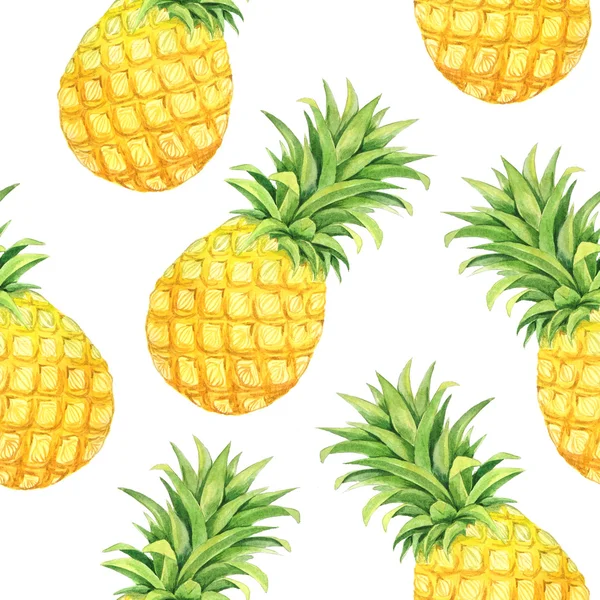 Seamless Pattern Colorful Isolated Watercolor Pineapples Hand Painted Exotic Fruits — Stock Photo, Image