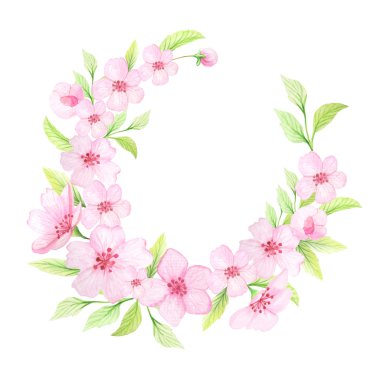 Suluboya bahar kiraz çiçekleri ile çerçeve