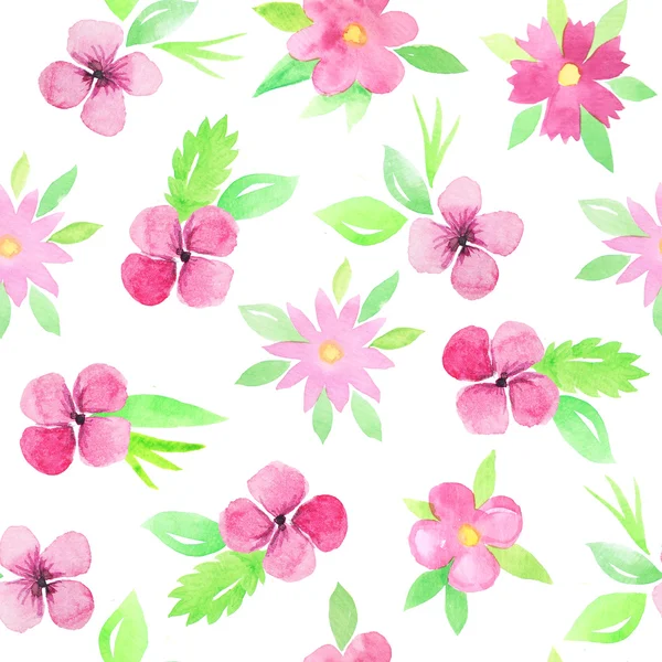 Sömlöst mönster med rosa blommor och blad — Stockfoto