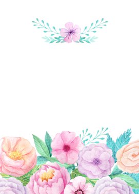 Narin çiçekler ve yaprakları ile suluboya çerçevesi