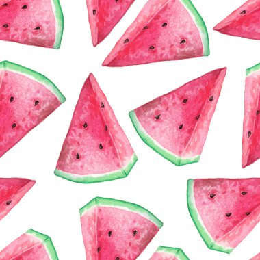Dikişsiz desen renkli izole suluboya karpuz adet parlak kırmızı ve yeşil renklerde. El egzotik meyve boyalı. Yaz taze arka plan kumaş Tekstil için mükemmel