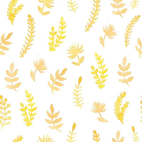 Ακουαρέλα Φθινοπωρινό Μοτίβο Βαμμένα Χειροποίητα Κίτρινα Και Πορτοκαλί Φύλλα Και — Φωτογραφία Αρχείου