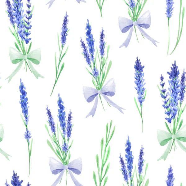 Varrat Nélküli Mintát Akvarell Levendula Virágok Kézzel Festett Provence Fűszernövények — Stock Fotó