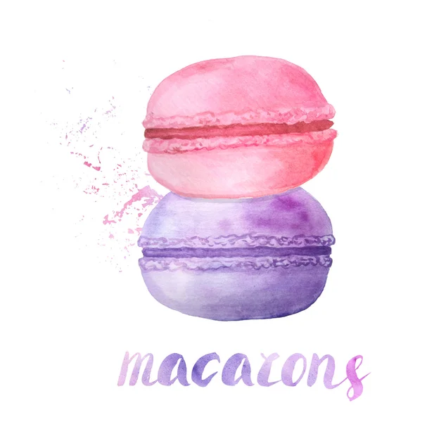 Set Watercolor Hand Painted Sweet Tasty France Macarons Bright Colors — Stock Photo, Image