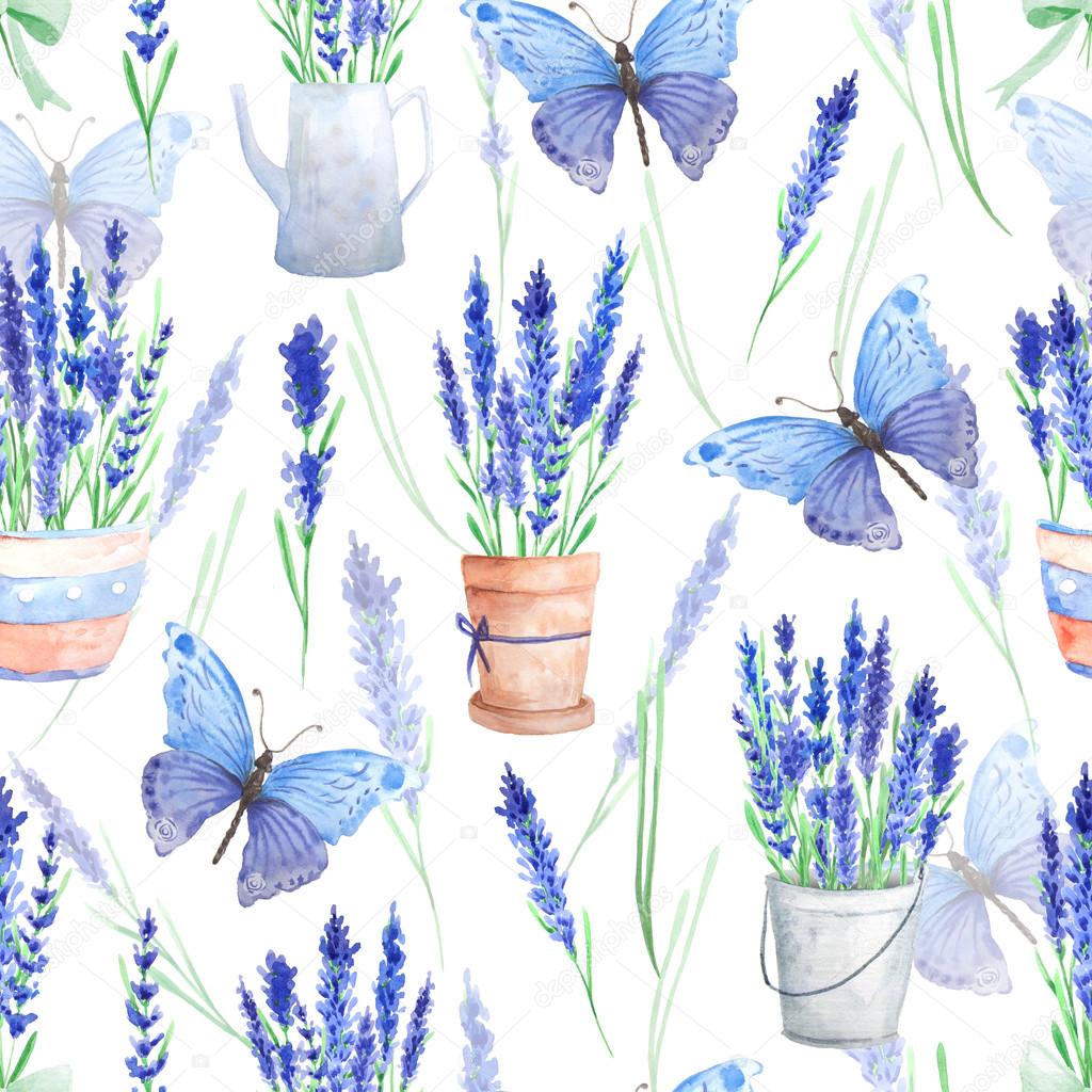 Seamless pattern with watercolor lavender