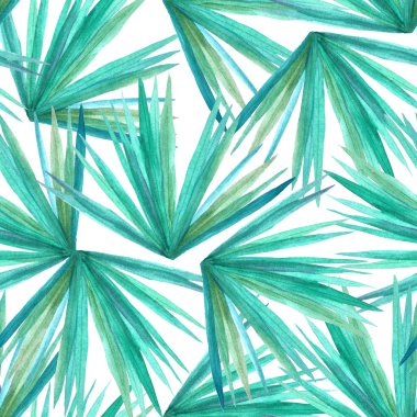Suluboya yeşil tropikal yaprakları ile Dikişsiz desen. El boyalı orman yeşillik arka plan kumaş Tekstil veya düğün dekor için mükemmel