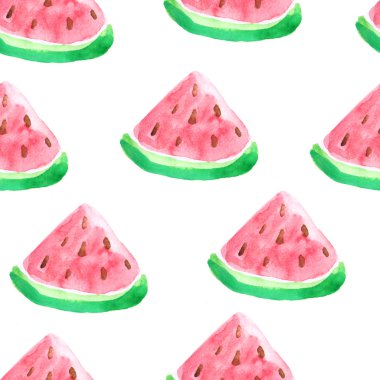 Dikişsiz desen renkli izole suluboya karpuz adet parlak kırmızı ve yeşil renklerde. El egzotik meyve boyalı. Yaz taze arka plan kumaş Tekstil için mükemmel