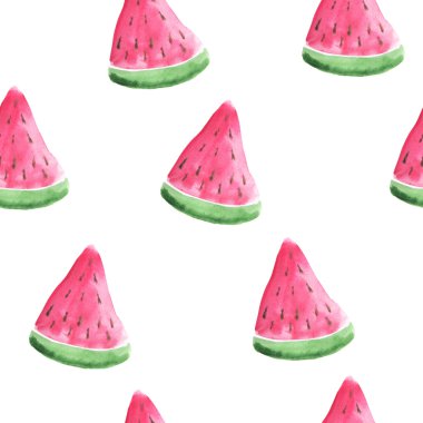 Dikişsiz desen renkli izole suluboya karpuz adet parlak kırmızı ve yeşil renklerde. El egzotik meyve boyalı. Yaz taze arka plan kumaş Tekstil için mükemmel