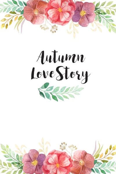 Autumn Love Story Plantilla Tarjeta Con Flores Bosque Acuarela Pintadas — Foto de Stock